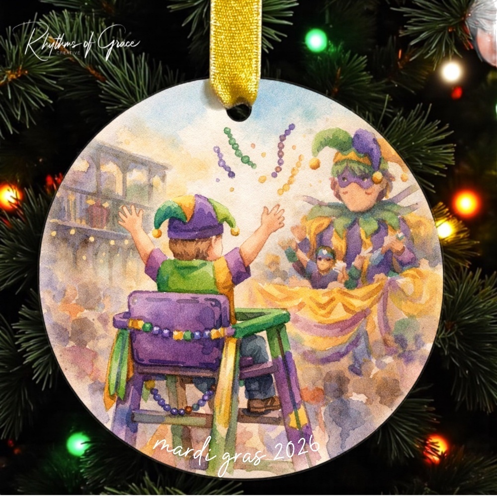 Mardi Gras Ladder Christmas Ornament | New Orleans Parade Watercolor Keepsake - Picture 2 of 2